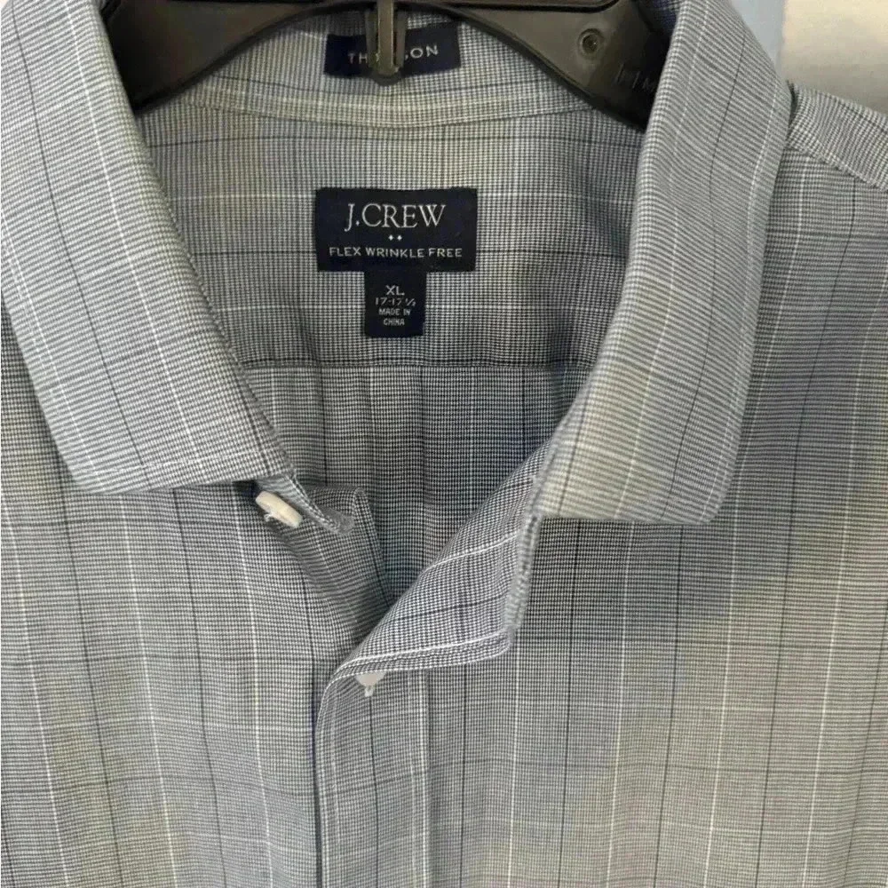 J Crew Thompson button up men’s shirt blue plaid lightweight sz XL 17 1/2